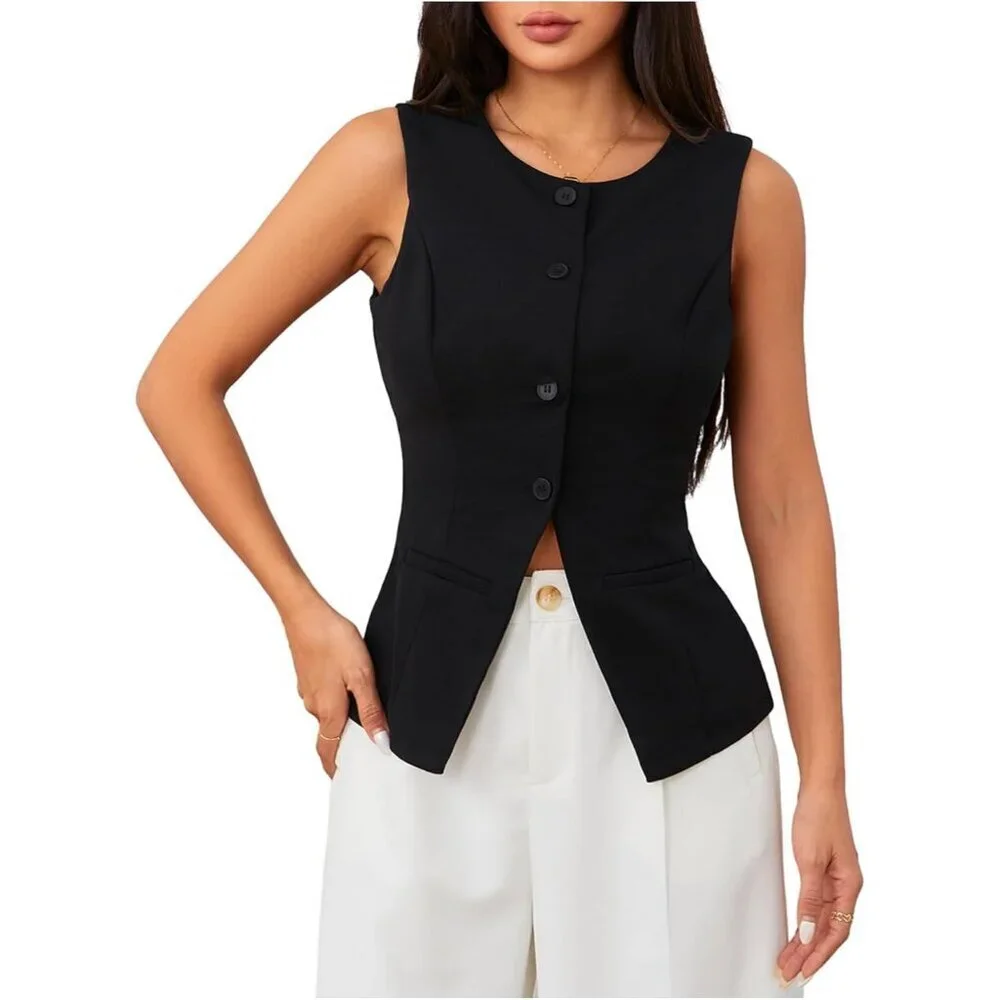 Women's Sleeveless Blazer Vest Polyester Elastane Small Formal Casual Office